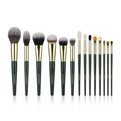 Vonira Affordable Premium Synthetic Gold Green Color Basic 14 Pieces Makeup Brush Set With Gift Box Vonira Affordable Premium Synthetic Gold Green Color Basic 14 Pieces Makeup Brush Set With Gift Box